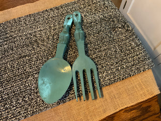 Rustic Turquoise  wooden Fork & Spoon