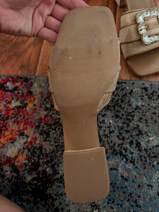 Beige slip on heels