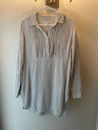 white and blue striped Artisan NY 100% linen tunic top