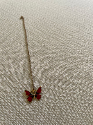 Vintage red enamel butterfly necklace