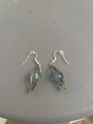 Silver earrings with blue bead