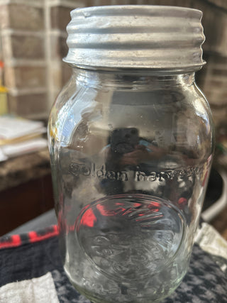 VTG clear glass Golden Harvest Mason jar w/ screw on lid