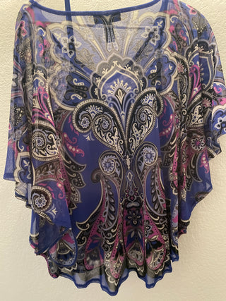 Two piece tank and short sleeve, purple and pink paisley topped