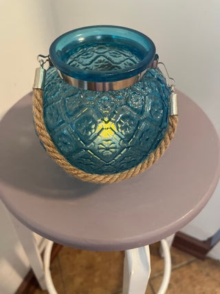 Blue glass hanging bowl