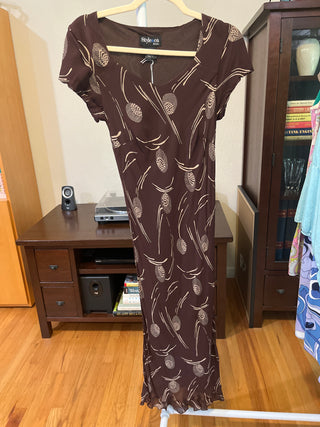 vtg brown rayon dress