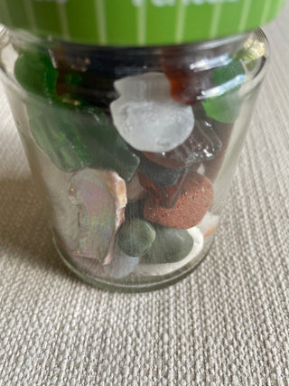 Jar of Beach finds Sea Glass and pottery