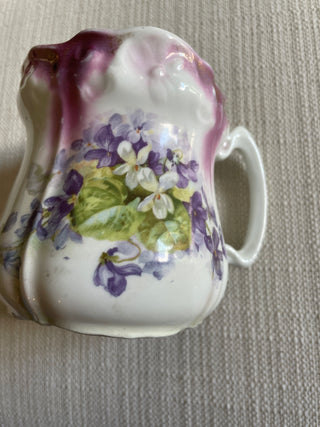 Vintage Porcelain Shaving  Purple Pink Flowers Victorian Antique