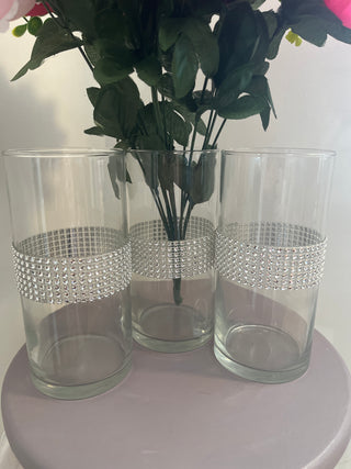3 bedazzled glass vases