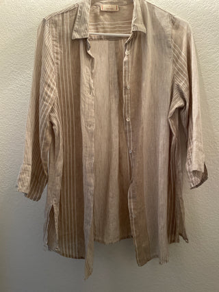Tan and white striped linen top