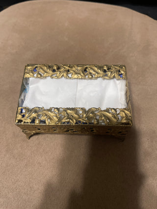 vintage gold vanity, tissue box