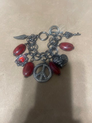charm bracelet, red beads