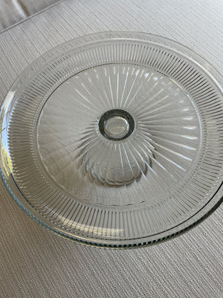 Vintage glass cake plate on pedestal 12”
