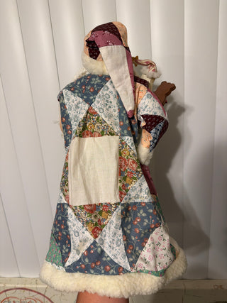80s Folk Art Santa Tree Topper 16" Patchwork Quilt Coat