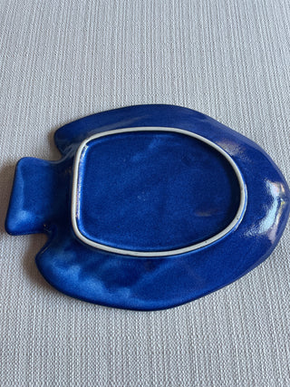 Vintage Fish Pottery Plate Dish Kotobuki Platter Cobalt Blue Japan Art 9.5”