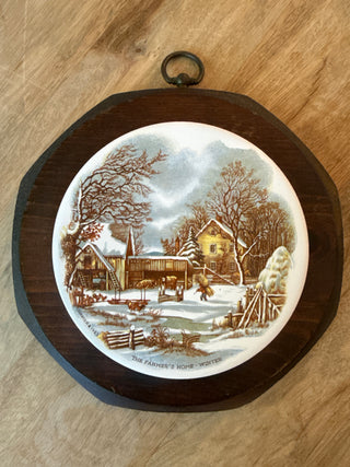 Vintage Currier & Ives Ceramic Print Wall Plaque