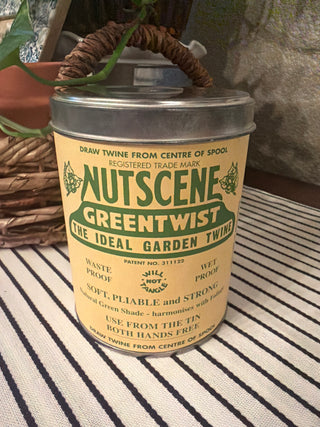 Vtg Restoration Hardware Jute Tin - yellow/green