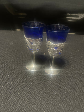 Vintage two cobalt blue glasses