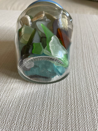 Jar of Sea Glass and sea pottery