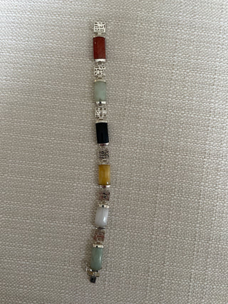 Multicolored jade bracelet 925 sterling