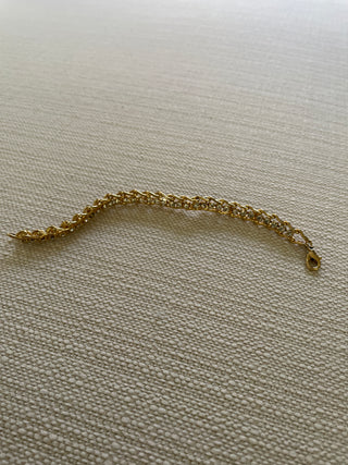 Gold Tone Clear Rhinestone Tennis Bracelet 7" Long Ladder Link w/ Lobster Clasp