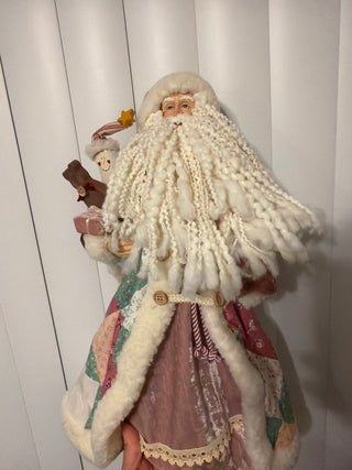 80s Folk Art Santa Tree Topper 16" Patchwork Quilt Coat