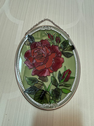 Stained Glass Suncatcher Roses Oval 5.25"