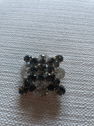 Vintage brooch, smoky gray, clear rhinestones