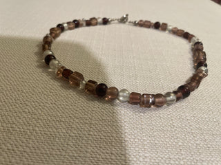 Pink maroon, clear bead necklace