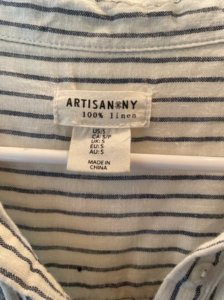 white and blue striped Artisan NY 100% linen tunic top