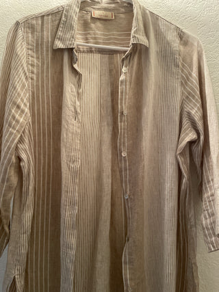 Tan and white striped linen top