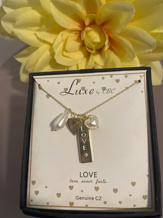 Genuine CZ necklace hearts & pearls