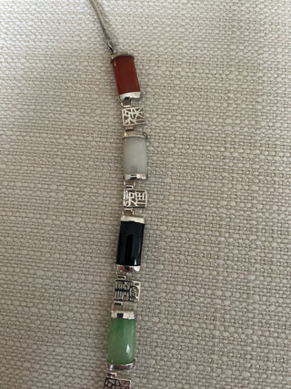 Multicolored jade in 925 sterling silver necklace