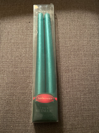 Vintage Metallic Green Taper Candles, Set of 2