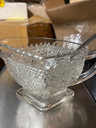 clear, glass sugar dish