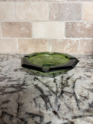 Vintage MCM Emerald Green Octagonal Ashtray 4 Cigar/Cigarette Slots