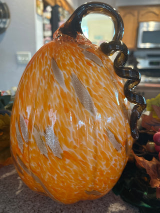 Hand blown art glass pumpkin w/ silver accent