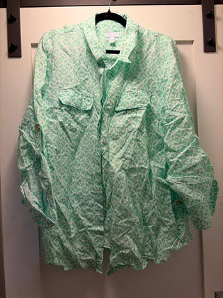 Green linen top, 2x