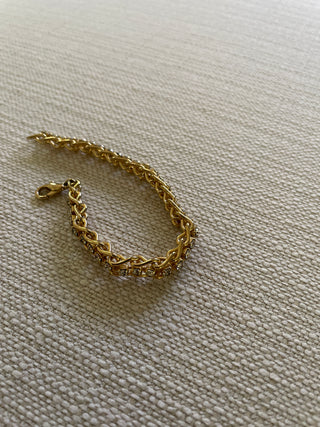 Gold Tone Clear Rhinestone Tennis Bracelet 7" Long Ladder Link w/ Lobster Clasp