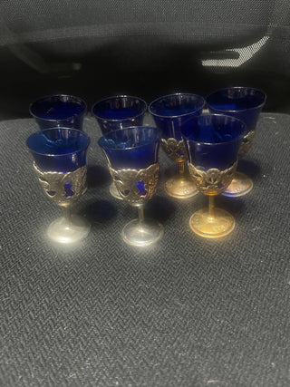 Vintage seven cobalt blue glasses