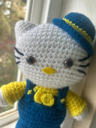 Handmade Crocheted Kitty Doll – Blue & Yellow Outfit
