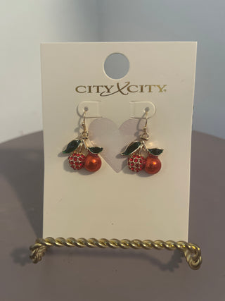 Dangle cheery earrings with bling