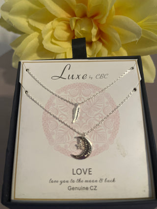 Dual necklaces feather and moon