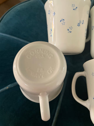 Corning where white with blue flower mugs