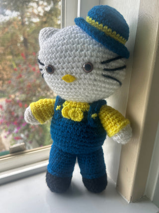 Handmade Crocheted Kitty Doll – Blue & Yellow Outfit