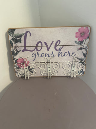 Wood sign w/butterfly  hooks