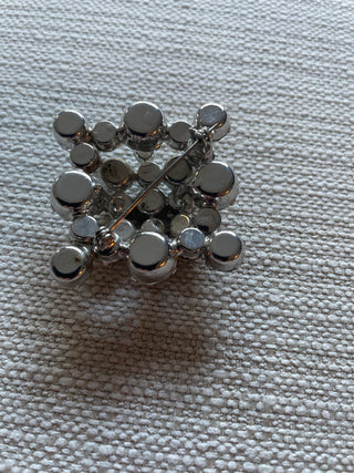 Vintage brooch, smoky gray, clear rhinestones