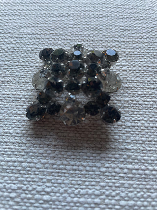 Vintage brooch, smoky gray, clear rhinestones