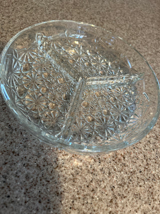 VTG Daisy and Button divided glass relish tray