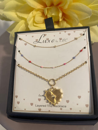 Layered trio necklace.  Gold tone.