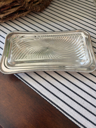 Vintage Crescent Silverplate & Glass Butter Dish